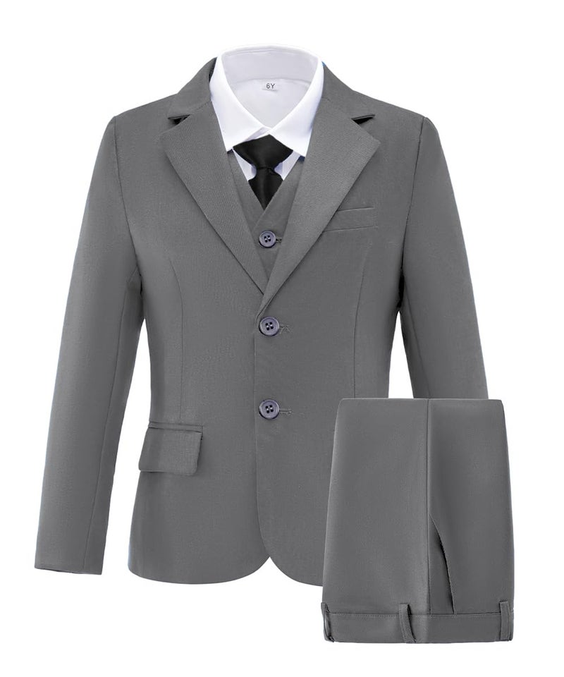 Addneo Big Boys Suits Slim Fit Formal Suit Set with Jacket Vest Pants Dress White Shirt and Black Tie Size 10 - Image 3